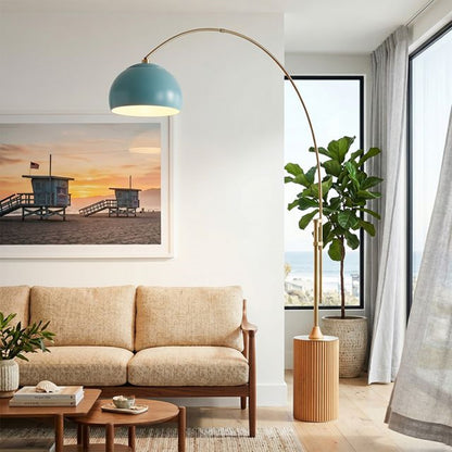 Nova California Tambo Half-Dome 92in 1-Light Arc Lamp | Mid-Century Modern Weathered Brass and Pool Blue Steel | Living Room & | Model 2113839BL