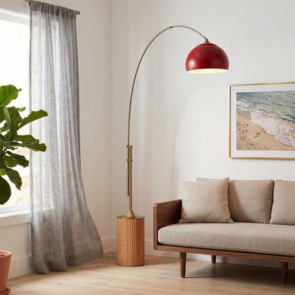 Nova California Tambo Half-Dome 92in 1-Light Arc Lamp | Mid-Century Modern Weathered Brass and Crimson Red Steel | Living Room & | Model 2113839CR