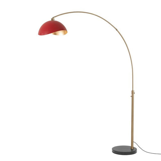 Nova California Float Luna Bella 92in 1-Light Arc Lamp | Industrial Weathered Brass and Matte Red/Gold Metal Shade | Living Room & | Model 2114818RG
