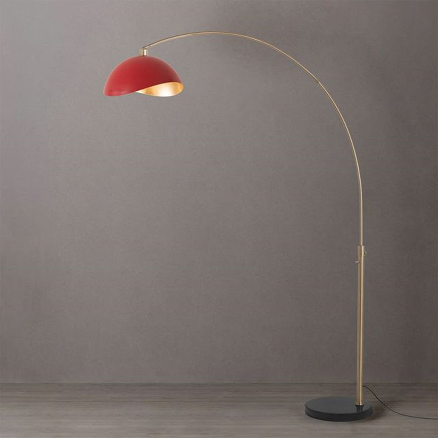 Nova California Float Luna Bella 92in 1-Light Arc Lamp | Industrial Weathered Brass and Matte Red/Gold Metal Shade | Living Room & | Model 2114818RG