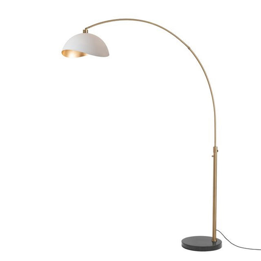 Nova California Float Luna Bella 92in 1-Light Arc Lamp | Modern Weathered Brass and Matte White/Gold Metal Shade | Living Room & | Model 2114818WG