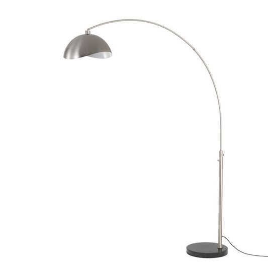 Nova California Float Luna Bella 92in 1-Light Arc Lamp | Modern Satin Nickel and White Metal Shade | Living Room & Reading | Model 2114819SN