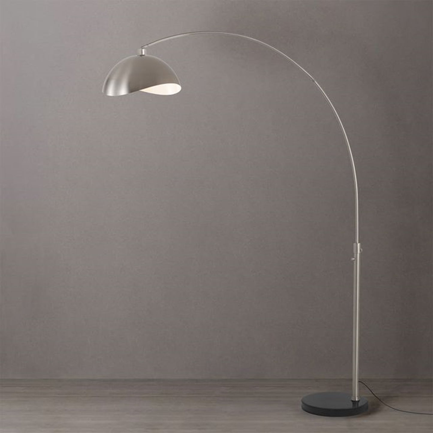 Nova California Float Luna Bella 92in 1-Light Arc Lamp | Modern Satin Nickel and White Metal Shade | Living Room & Reading | Model 2114819SN