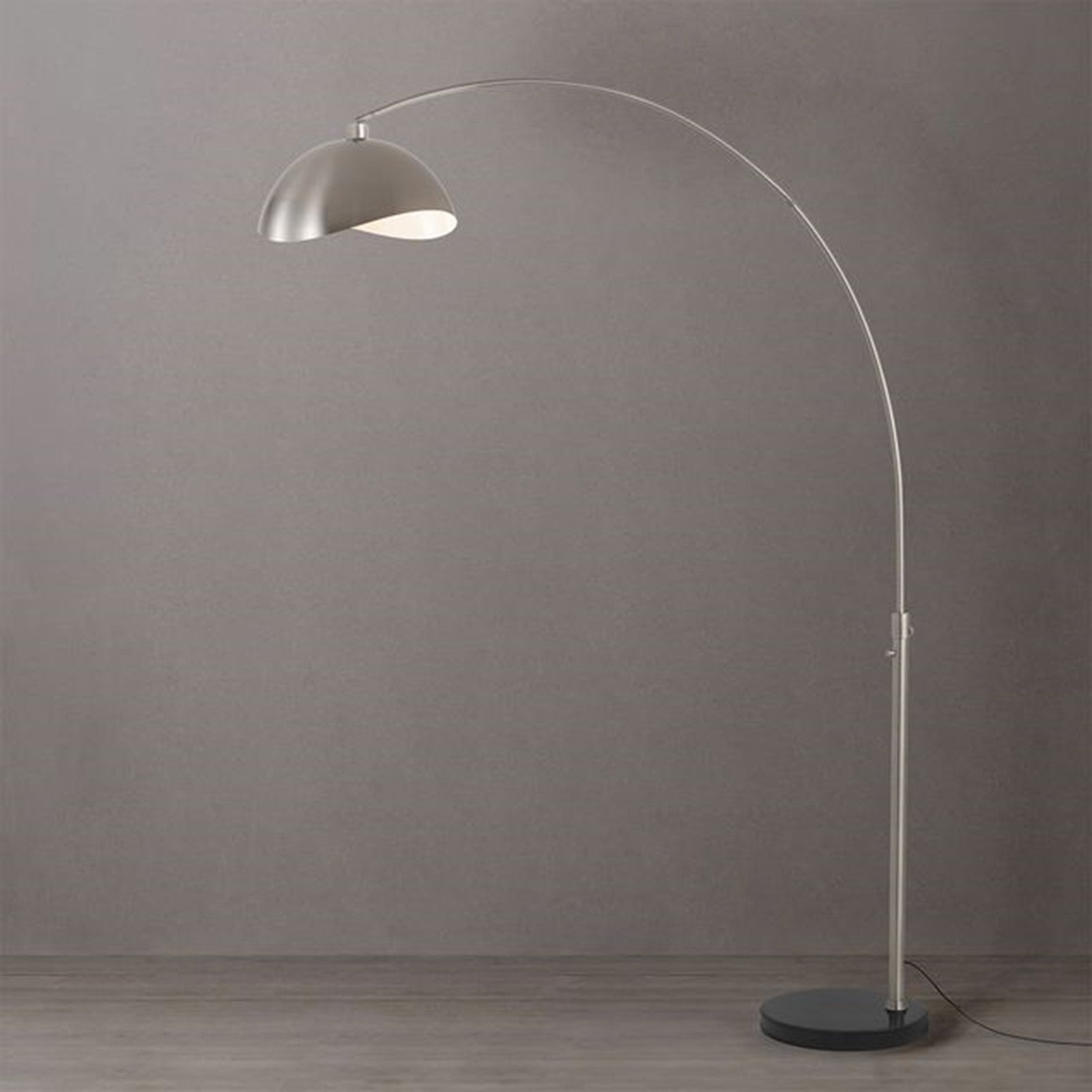 Nova California Float Luna Bella 92in 1-Light Arc Lamp | Modern Satin Nickel and White Metal Shade | Living Room & Reading | Model 2114819SN