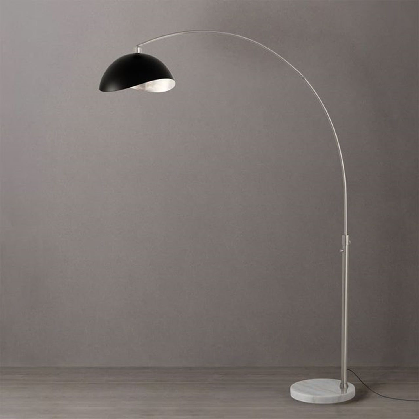 Nova California Float Luna Bella 92in 1-Light Arc Lamp | Modern Matte Black/Silver Steel Shade and Satin Nickel Steel Body | Living | Model 2114822MS