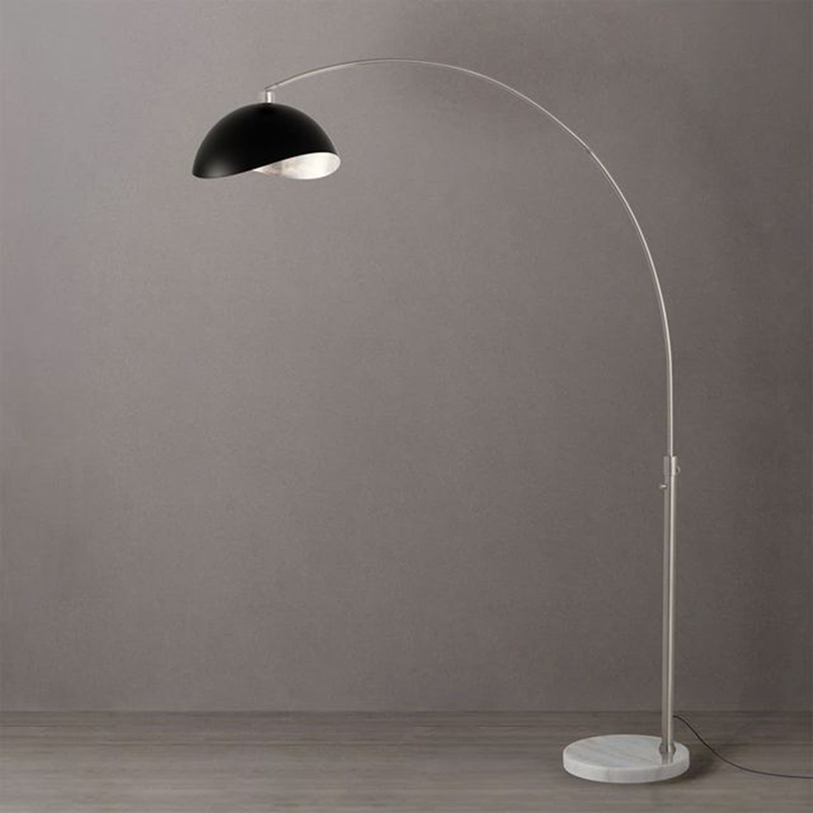 Nova California Float Luna Bella 92in 1-Light Arc Lamp | Modern Matte Black/Silver Steel Shade and Satin Nickel Steel Body | Living | Model 2114822MS