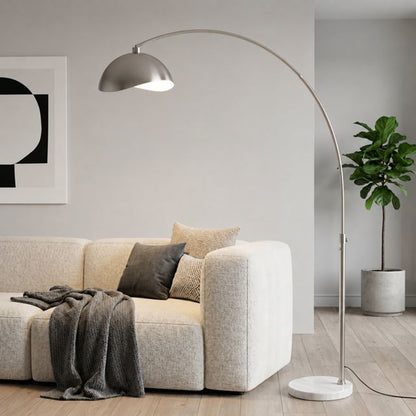 Nova California Float Luna Bella 92in 1-Light Arc Lamp | Modern Satin Nickel/White Steel Shade and Satin Nickel Steel Body | Living | Model 2114822SN