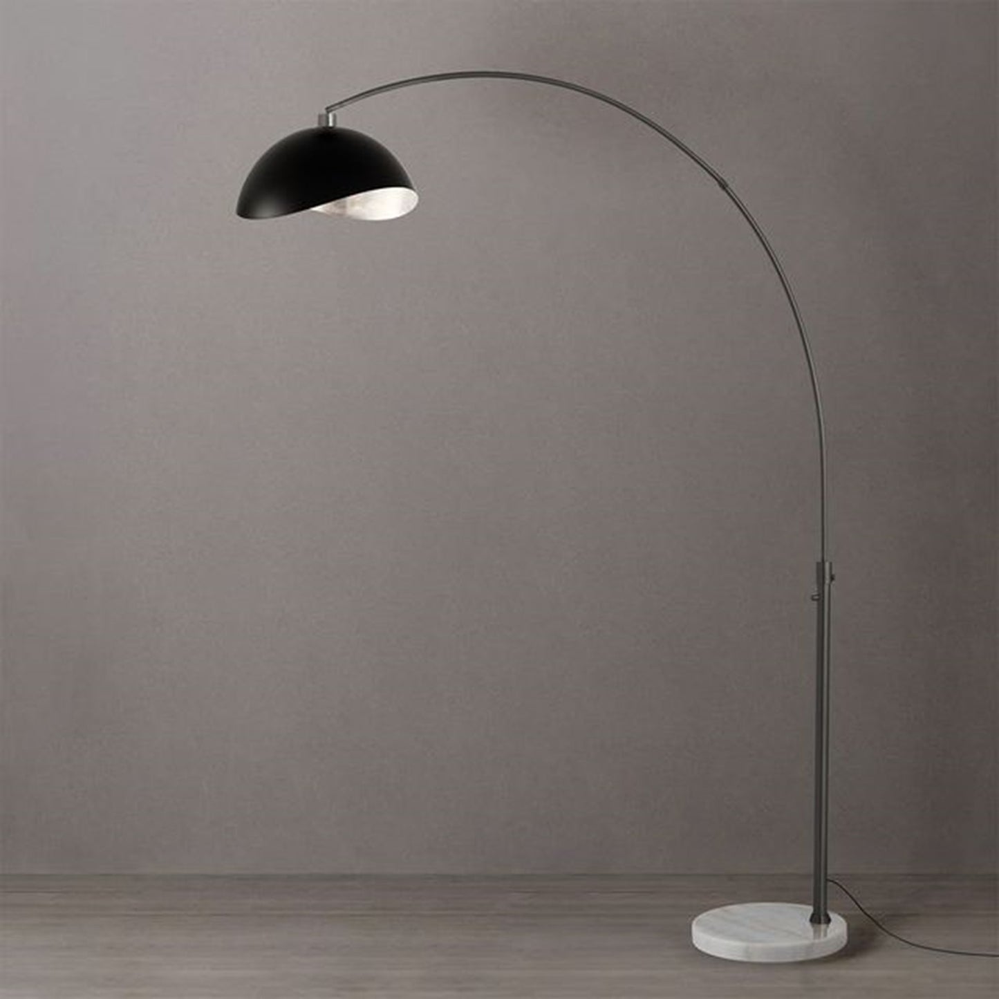 Nova California Float Luna Bella 92in 1-Light Arc Lamp | Industrial Matte Black/Silver Steel Shade and Black Nickel Steel Body | Model 2114823MS