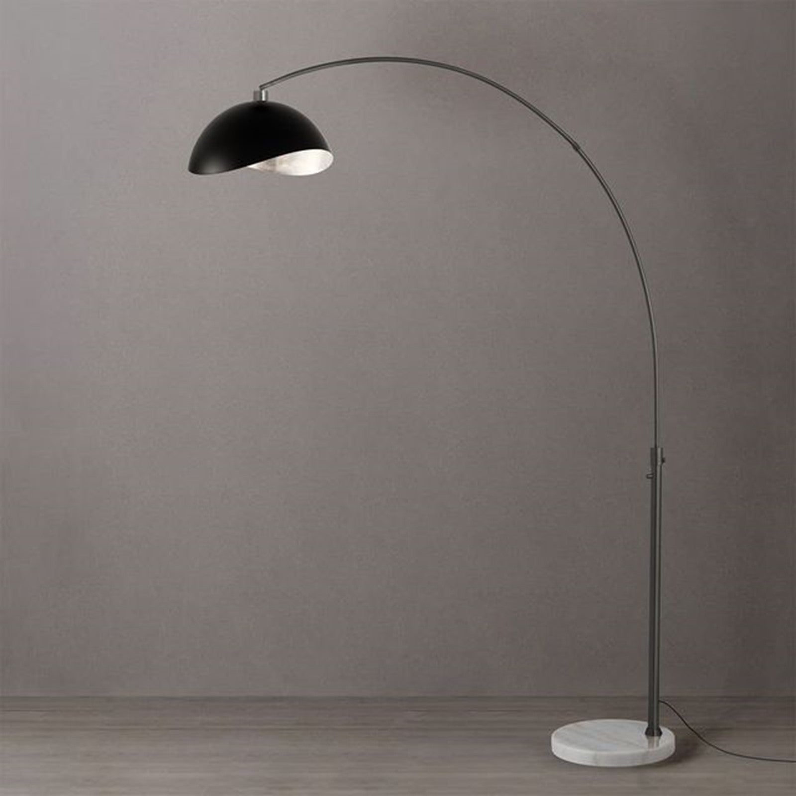 Nova California Float Luna Bella 92in 1-Light Arc Lamp | Industrial Matte Black/Silver Steel Shade and Black Nickel Steel Body | Model 2114823MS
