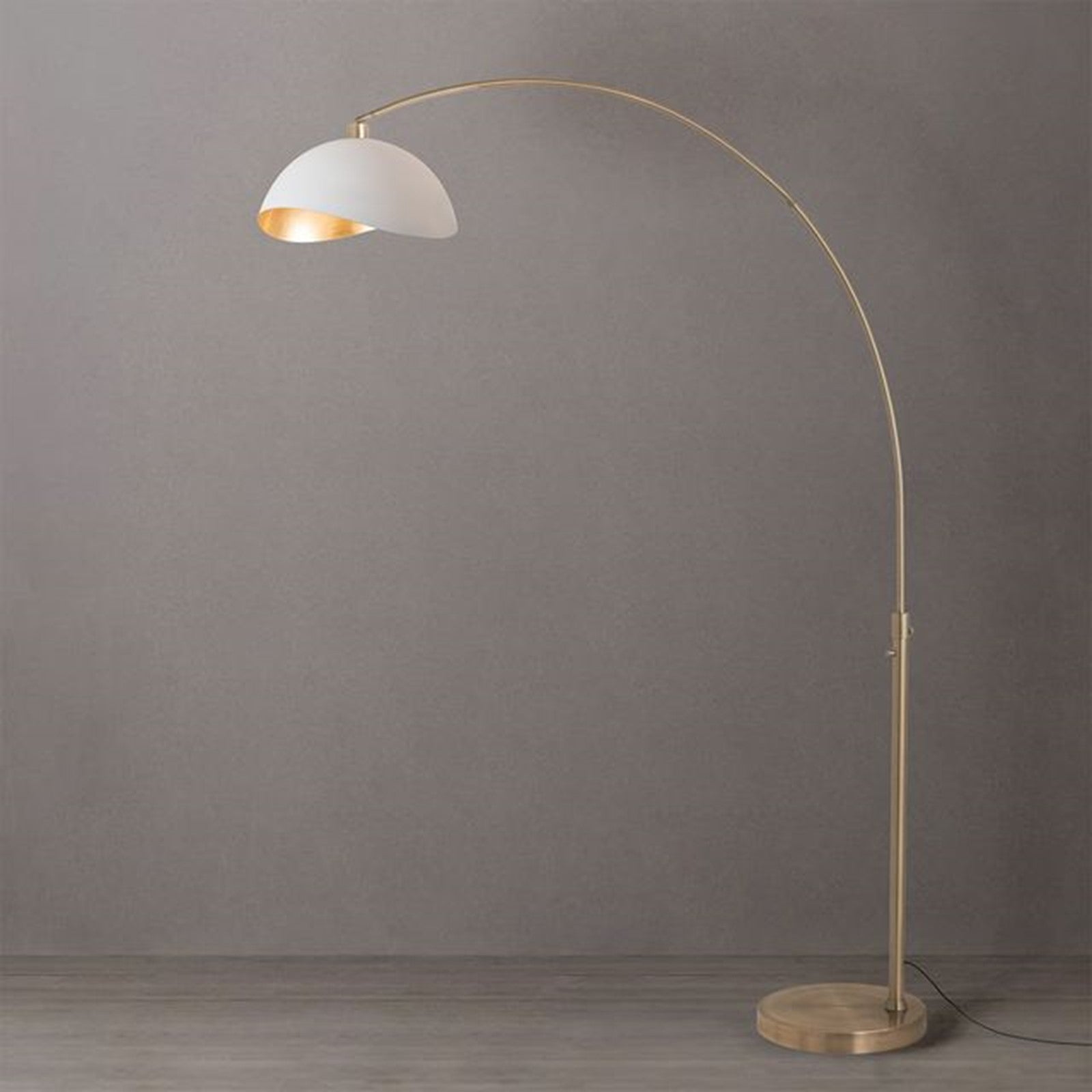 Nova California Float Luna Bella 92in 1-Light Arc Lamp | Modern Weathered Brass and White/Gold Metal Shade | Living Room & Home | Model 2114824WG