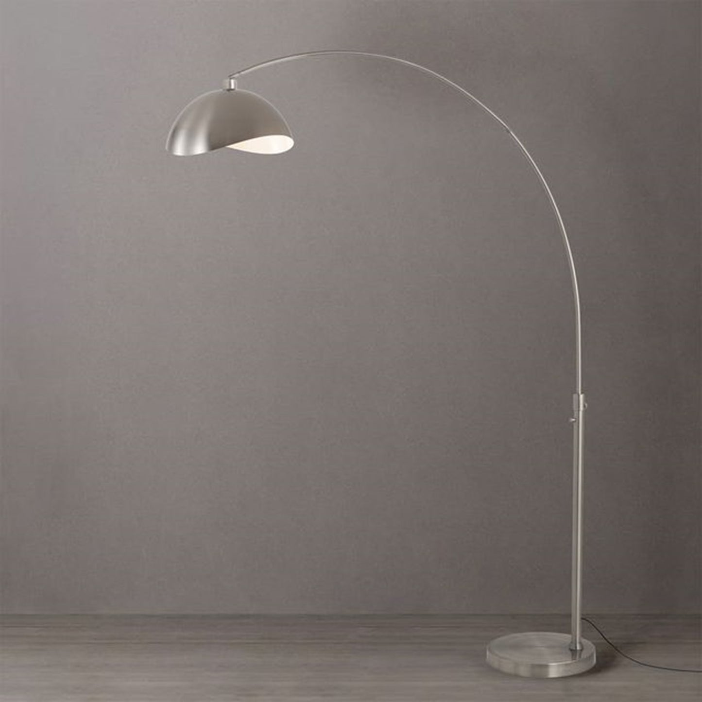 Nova California Float Luna Bella 92in 1-Light Arc Lamp | Modern Satin Nickel and White Steel Shade | Living Room & Home Office | Model 2114825SN