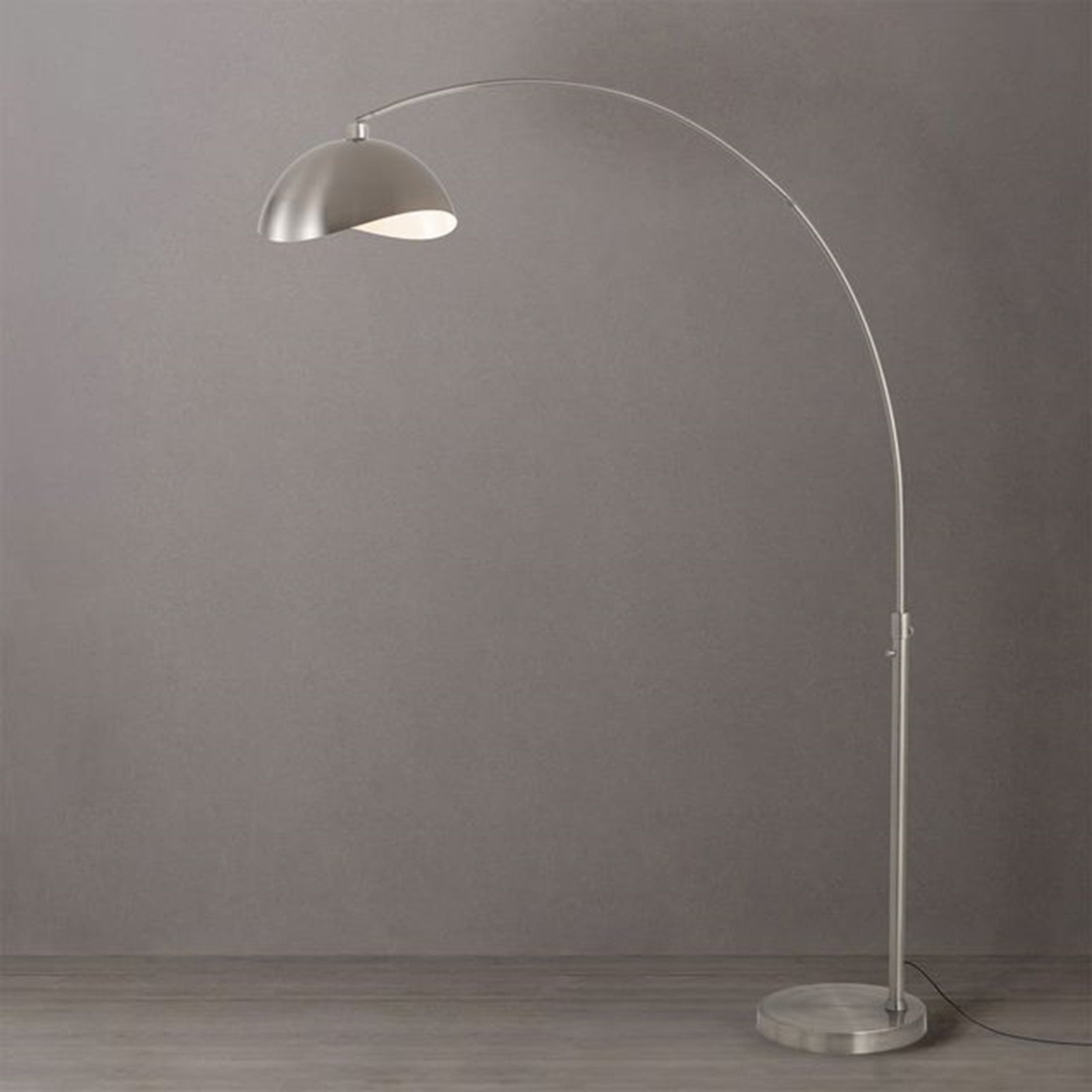 Nova California Float Luna Bella 92in 1-Light Arc Lamp | Modern Satin Nickel and White Steel Shade | Living Room & Home Office | Model 2114825SN