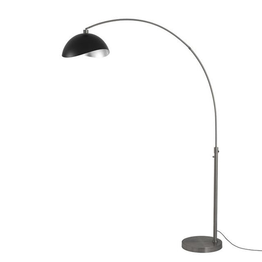Nova California Float Luna Bella 92in 1-Light Arc Lamp | Industrial Matte Black and Silver Steel Shade | Living Room & Home Office | Model 2114826MS