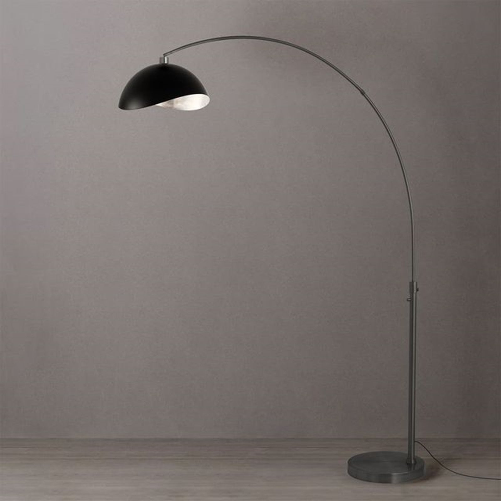 Nova California Float Luna Bella 92in 1-Light Arc Lamp | Industrial Matte Black and Silver Steel Shade | Living Room & Home Office | Model 2114826MS