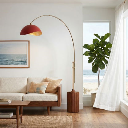 Nova California Tambo Luna Bella 92in 1-Light Arc Lamp | Mid-Century Modern Weathered Brass and Matte Red/Gold Steel Shade | Living | Model 2114832RG