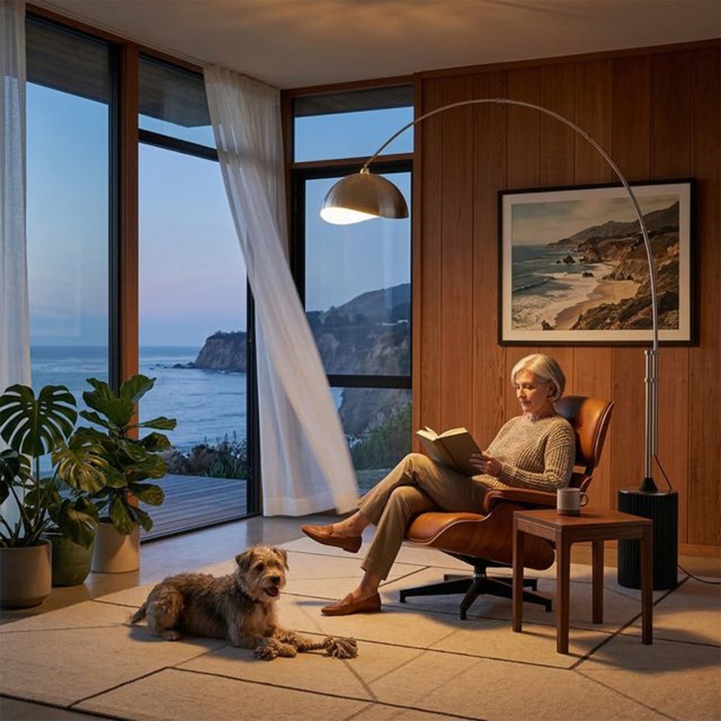 Nova California Tambo Luna Bella 92in 1-Light Arc Lamp | Mid-Century Satin Nickel and Black Oak | Living Room & Bedroom | Model 2114834SN