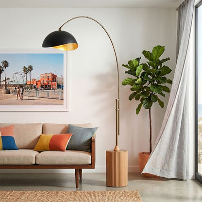 Nova California Tambo Luna Bella 92in 1-Light Arc Lamp | Mid-Century Matte Black/Gold Steel and Weathered Brass | Living Room & | Model 2114839MG