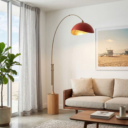 Nova California Tambo Luna Bella 92in 1-Light Arc Lamp | Mid-Century Matte Red/Gold Steel and Weathered Brass | Living Room & | Model 2114839RG