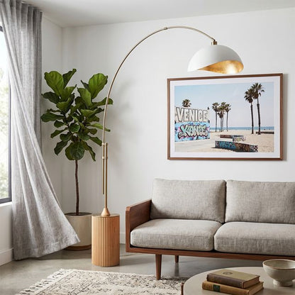 Nova California Tambo Luna Bella 92in 1-Light Arc Lamp | Mid-Century Matte White/Gold Steel and Weathered Brass | Living Room & | Model 2114839WG