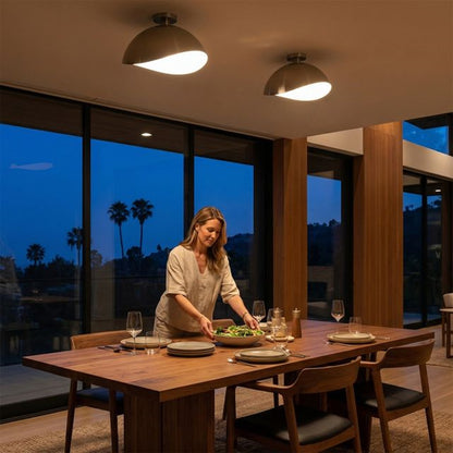 Nova California Luna Bella 17in 1-Light Flush Mount | Modern Satin Nickel and White Metal Hemisphere | Hallway & Dining Room | Model 2114842SN