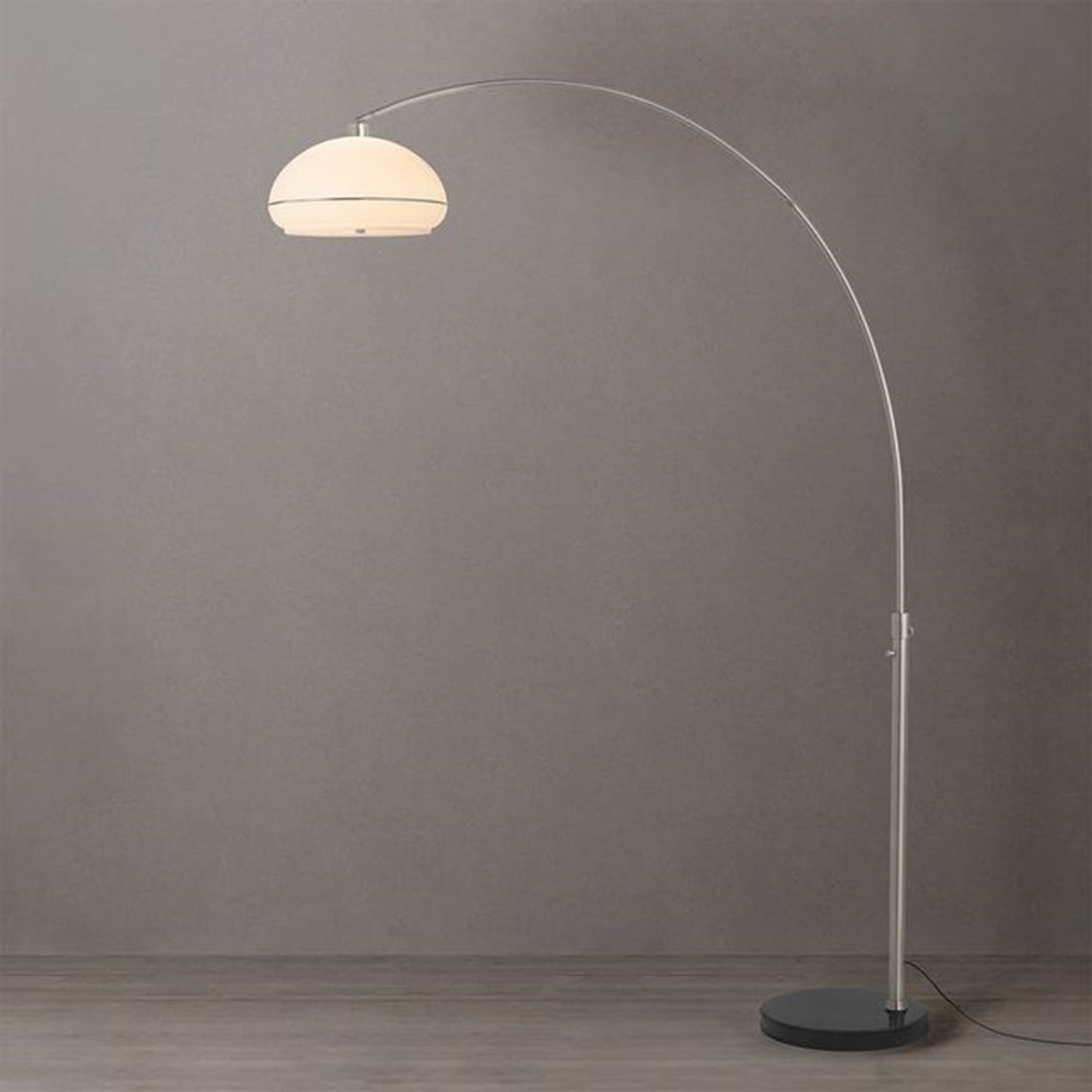 Nova California Float Morelli 92in 1-Light Arc Lamp | Modern Satin Nickel and White Lucite Shade | Living Room & Reading | Model 2115819SN