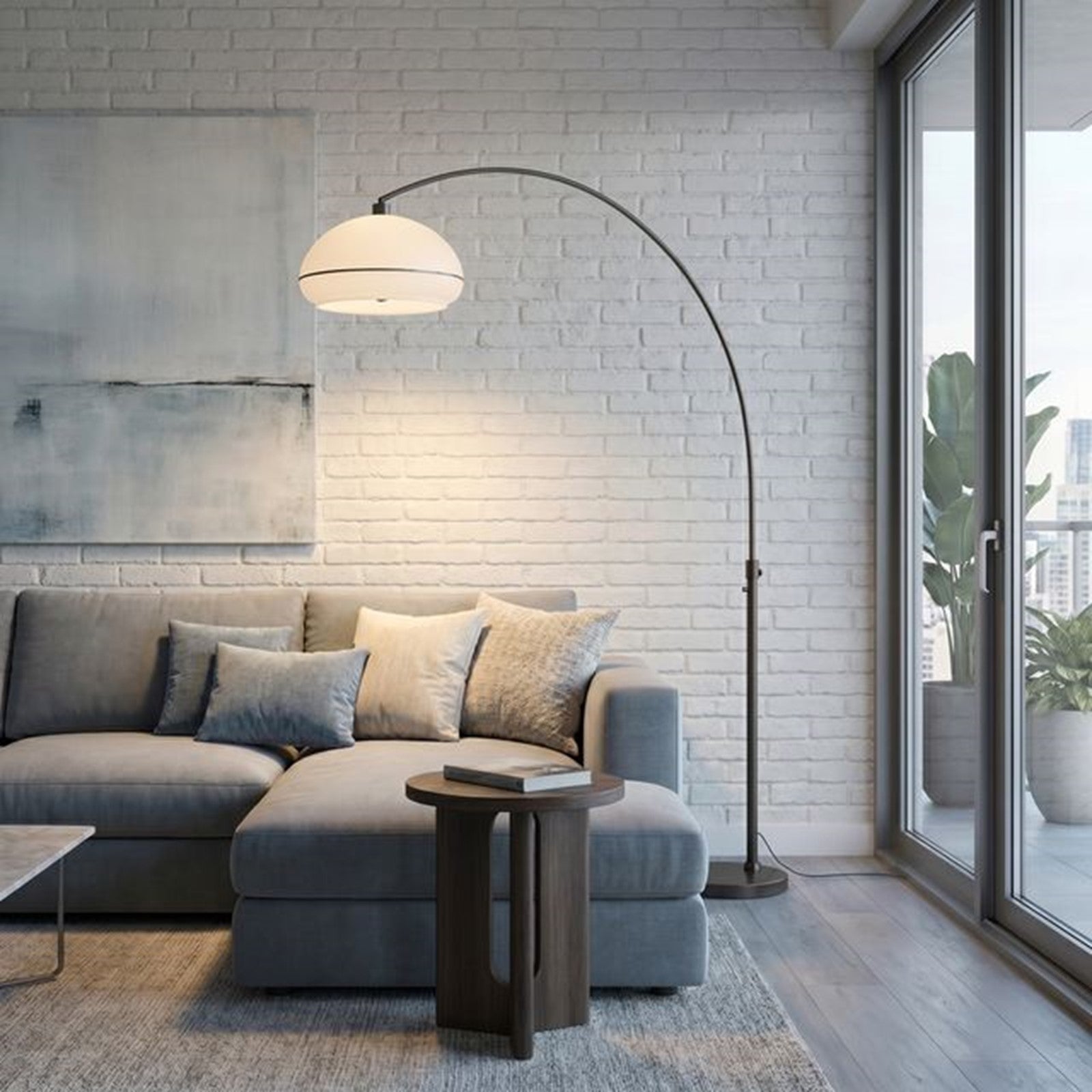 Nova California Float Morelli 85in 1-Light Arc Lamp | Modern White Lucite and Black Nickel | Living Room & Reading Nook | Model 2115820BKN