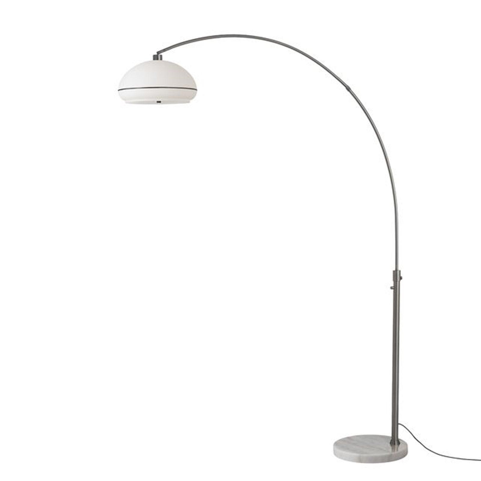 Nova California Tambo Morelli 92in 1-Light Arc Lamp | Modern White Lucite Shade and Black Nickel Steel Body, White Marble Base | Model 2115823BKN