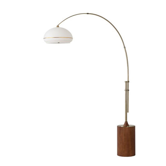 Nova California Tambo Morelli 92in 1-Light Arc Lamp | Mid-Century Modern Weathered Brass and White Lucite Shade | Living Room & | Model 2115832WB