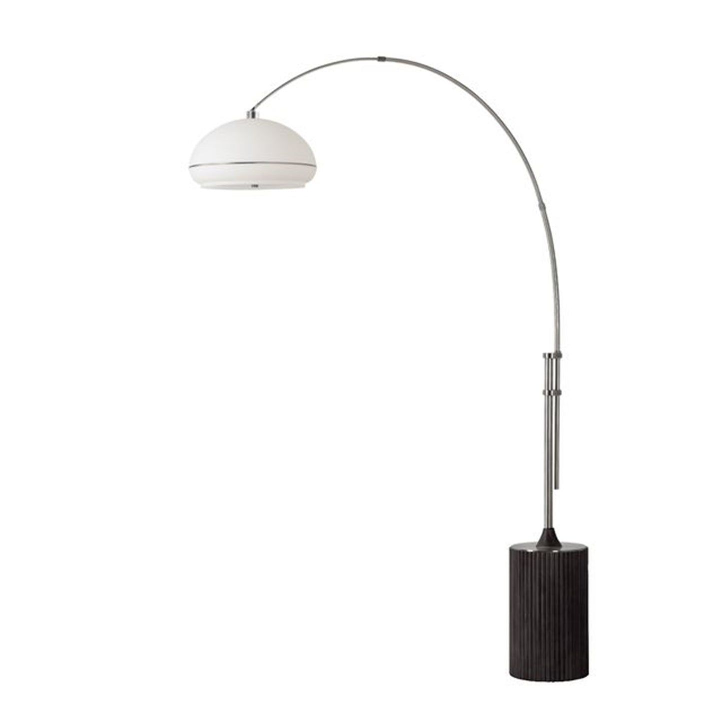 Nova California Tambo Morelli 92in 1-Light Arc Lamp | Mid-Century Satin Nickel and White Lucite | Living Room | 68 x 18 x 92 in | Model 2115834SN