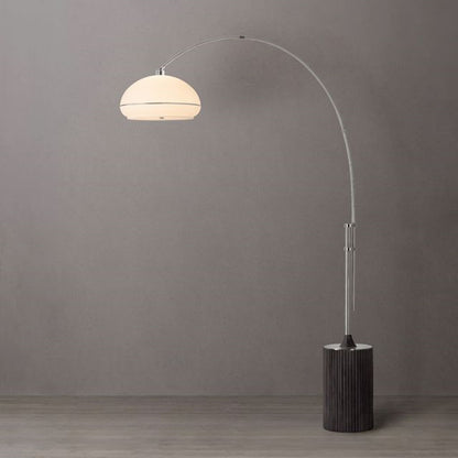 Nova California Tambo Morelli 92in 1-Light Arc Lamp | Mid-Century Satin Nickel and White Lucite | Living Room | 68 x 18 x 92 in | Model 2115834SN