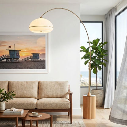 Nova California Tambo Morelli 92in 1-Light Arc Lamp | Industrial Weathered Brass and White Lucite | Living Room & Home Office | Model 2115839WB