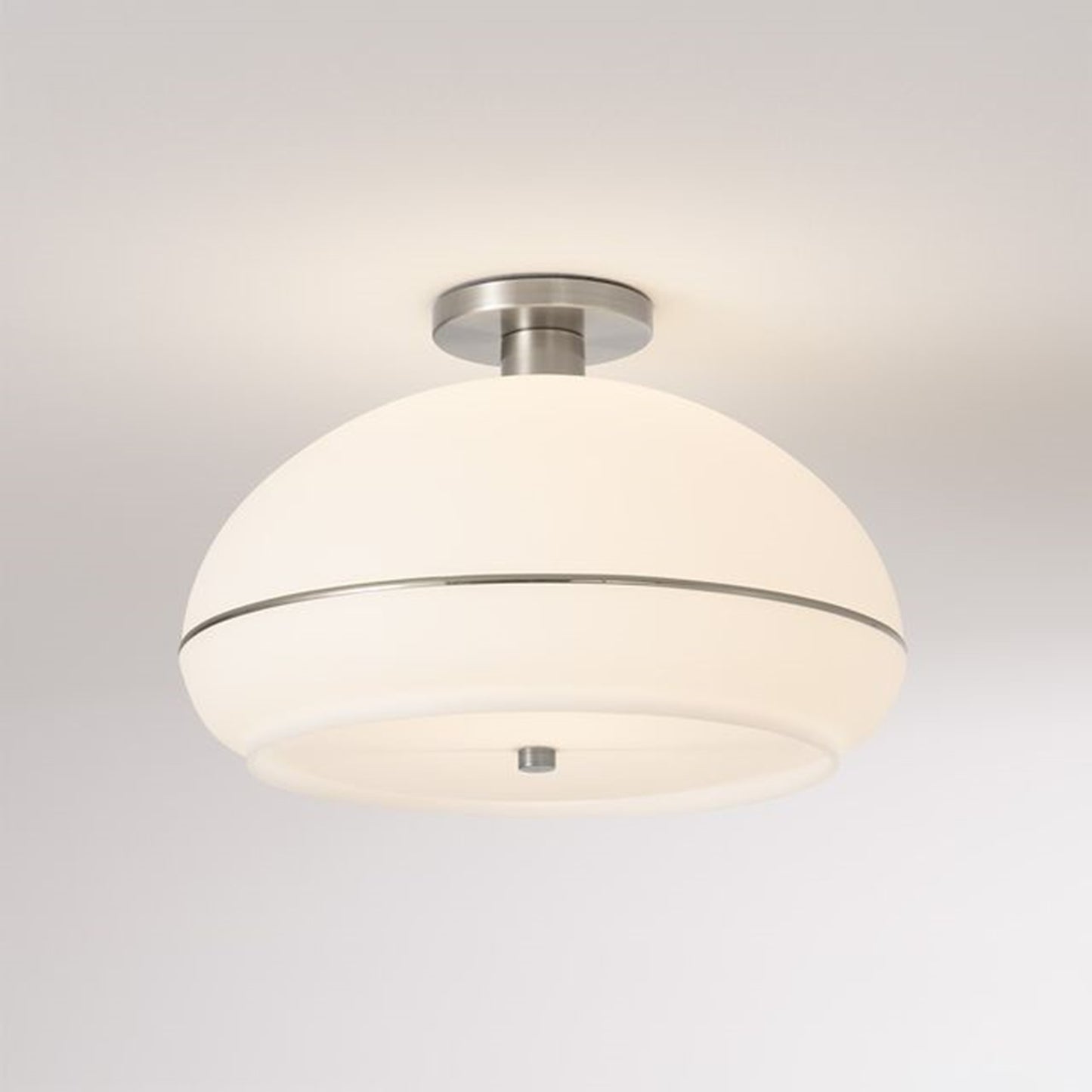 Nova California Morelli 17in 1-Light Flush Mount | Mid-Century Modern Satin Nickel and White Lucite Shade | Hallway & Bedroom | Model 2115842SN