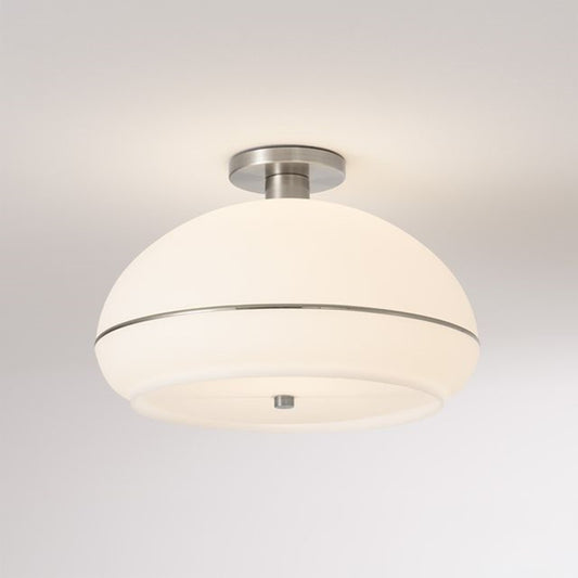 Nova California Morelli 17in 1-Light Flush Mount | Mid-Century Modern Satin Nickel and White Lucite Shade | Hallway & Bedroom | Model 2115842SN