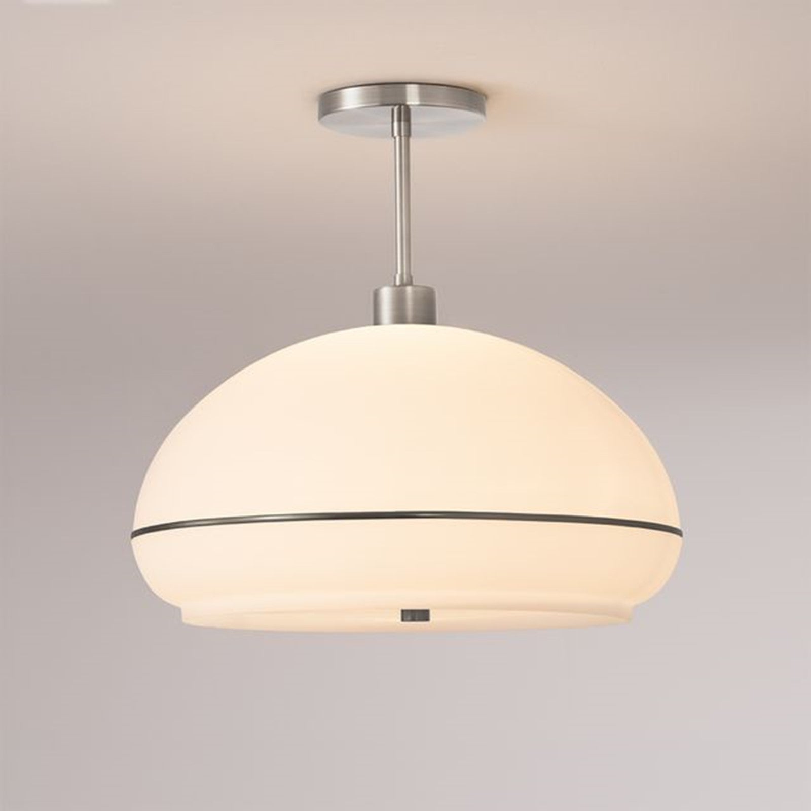 Nova California Morelli 68in 1-Light Semi Flush Mount | Mid-Century Satin Nickel and White Lucite | Living Room & Bedroom | Model 2115844BKN