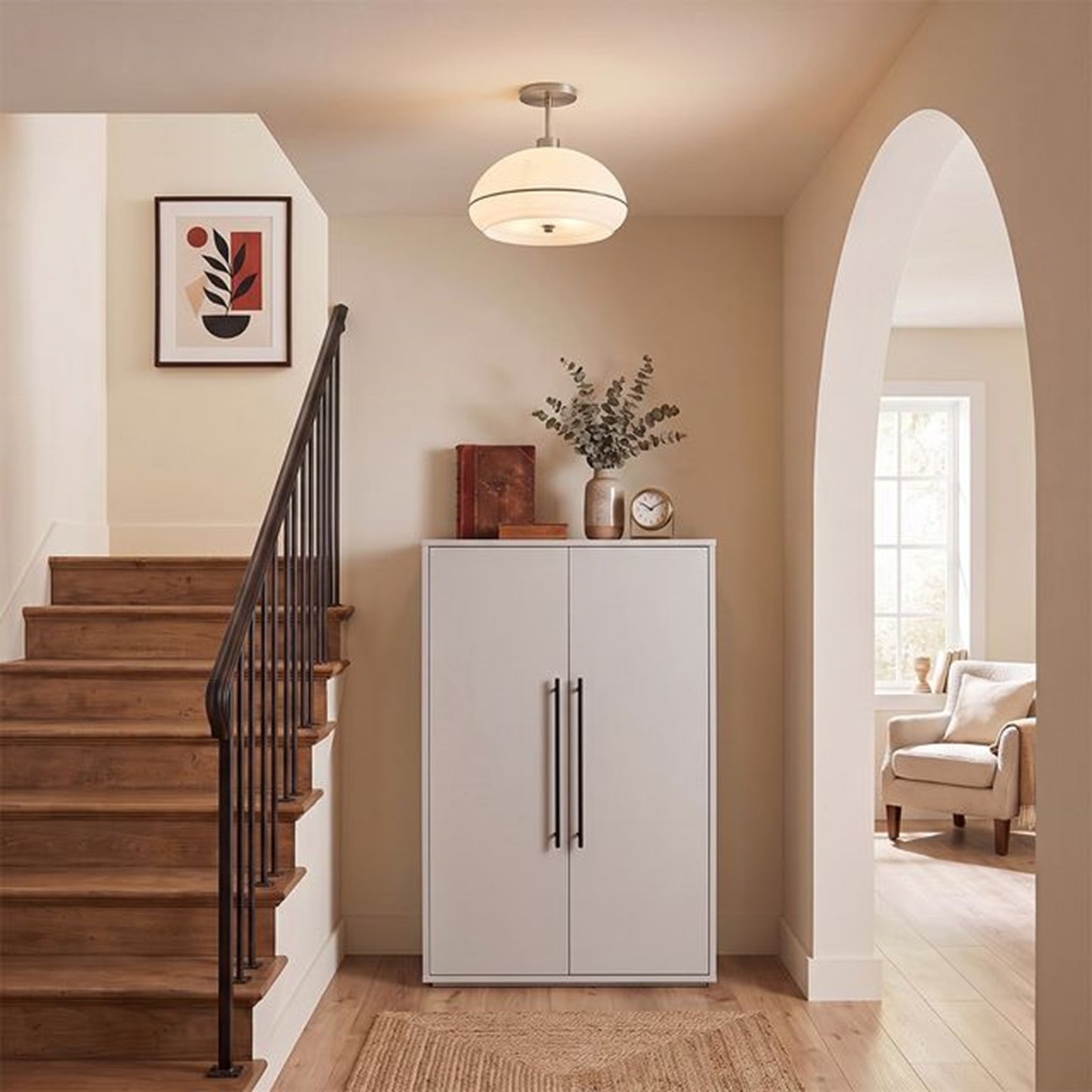Nova California Morelli 68in 1-Light Semi Flush Mount | Mid-Century Satin Nickel and White Lucite | Living Room & Bedroom | Model 2115844BKN