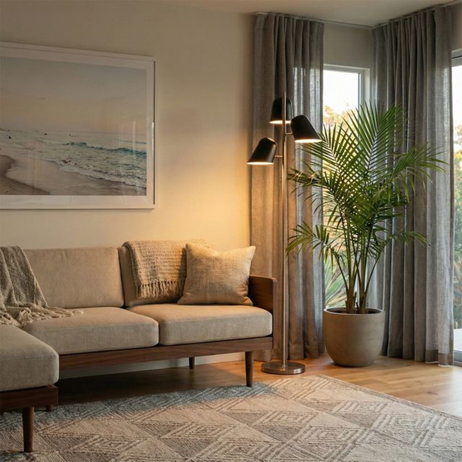 Nova California Culver 59in 3-Light Floor Lamp | Mid-Century Modern Satin Nickel and Matte Black Steel | Living Room & Bedroom | Model 2121589MB