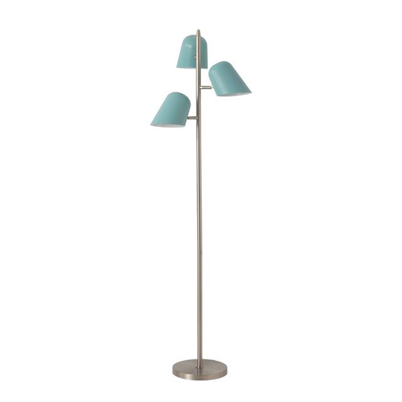 Nova California Culver 59in 3-Light Tree Floor Lamp | Mid-Century Modern Satin Nickel and Pool Blue Steel Shades | Living Room & | Model 2121589PB