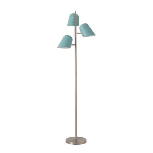 Nova California Culver 59in 3-Light Tree Floor Lamp | Mid-Century Modern Satin Nickel and Pool Blue Steel Shades | Living Room & | Model 2121589PB