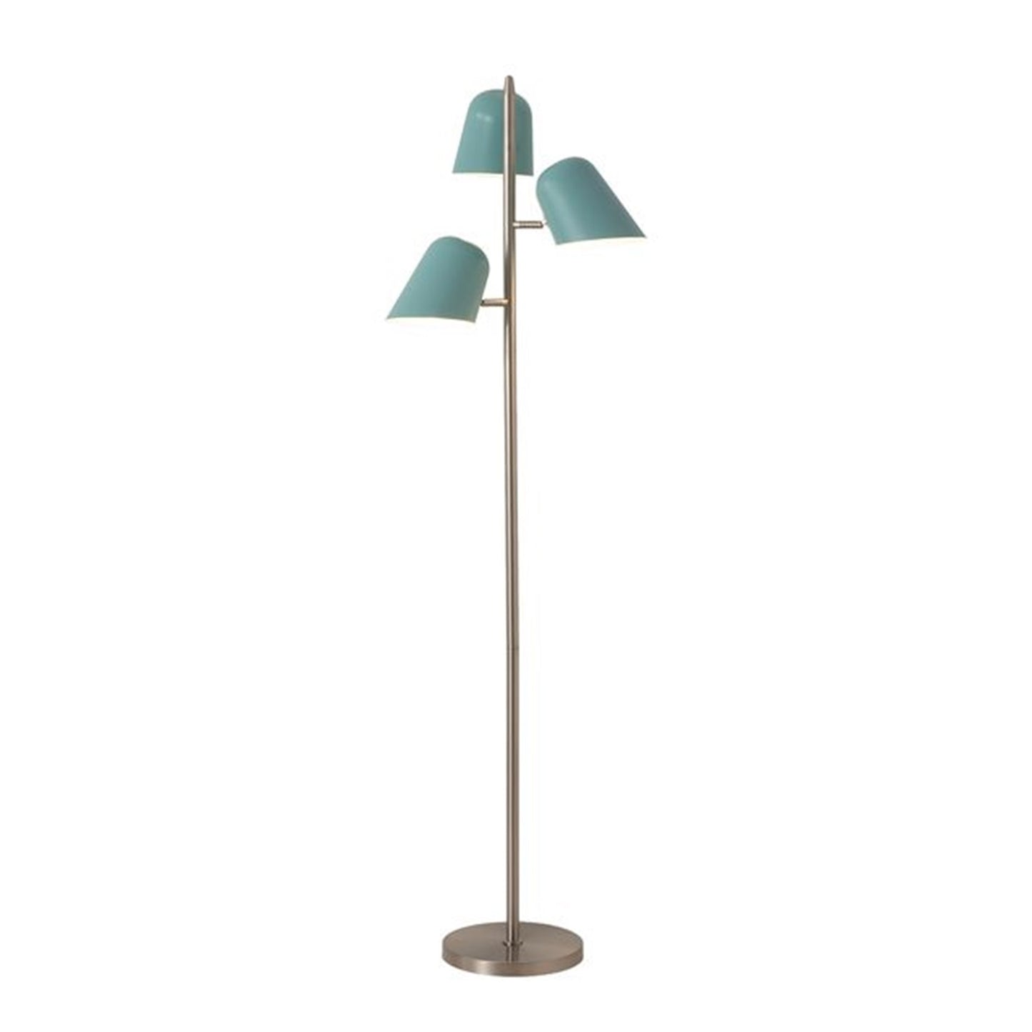 Nova California Culver 59in 3-Light Tree Floor Lamp | Mid-Century Modern Satin Nickel and Pool Blue Steel Shades | Living Room & | Model 2121589PB