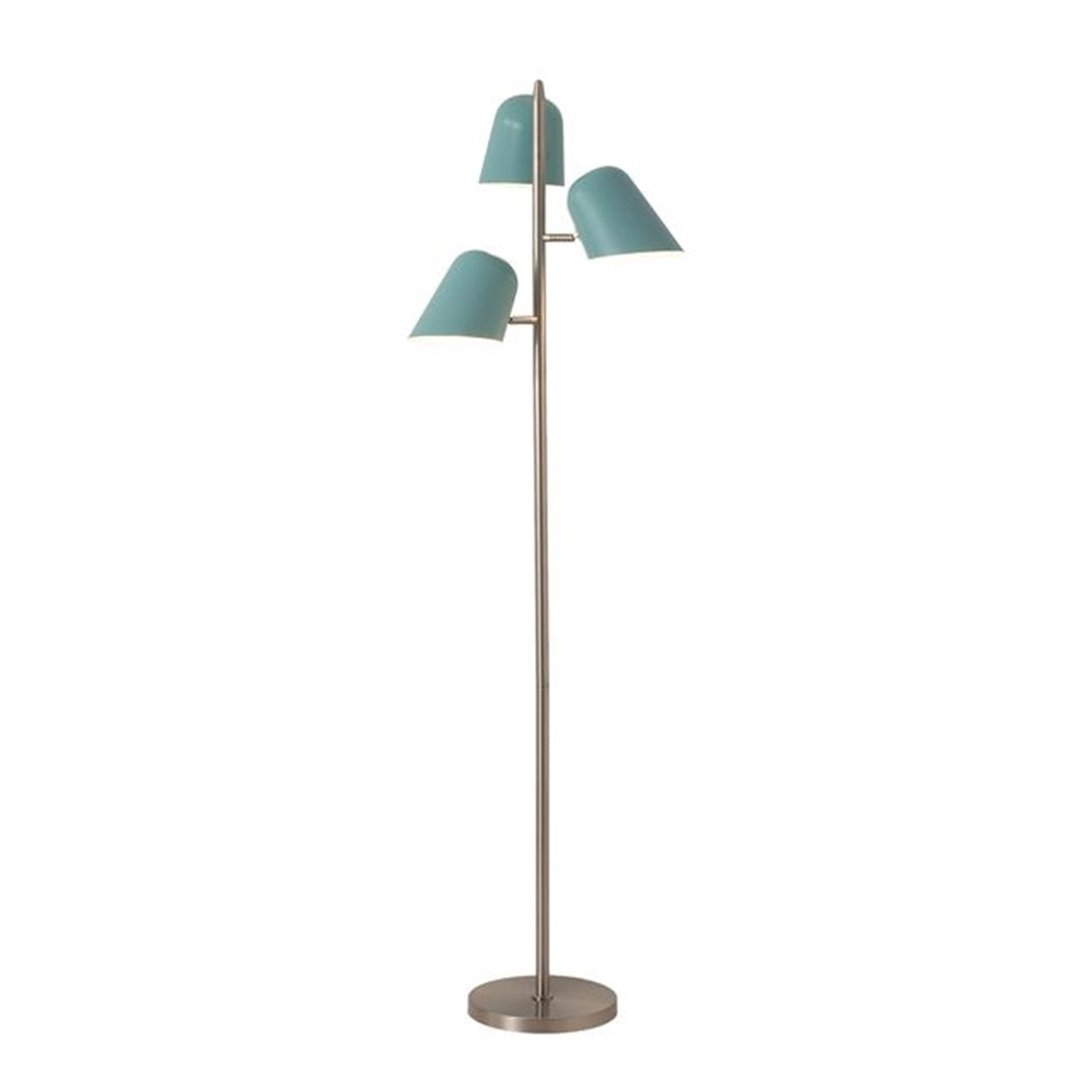 Nova California Culver 59in 3-Light Tree Floor Lamp | Mid-Century Modern Satin Nickel and Pool Blue Steel Shades | Living Room & | Model 2121589PB
