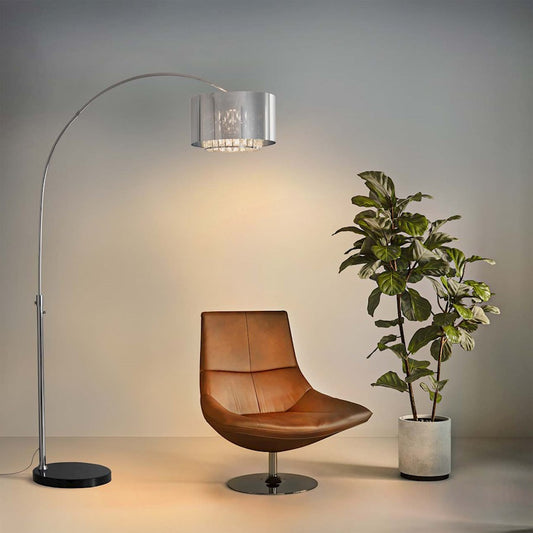 Nova California Marilyn 94in 1-Light Arc Floor Lamp | Glam Chrome and Crystal | Living Room & Lounge | 68 x 18 x 94 in | Model 21263CH