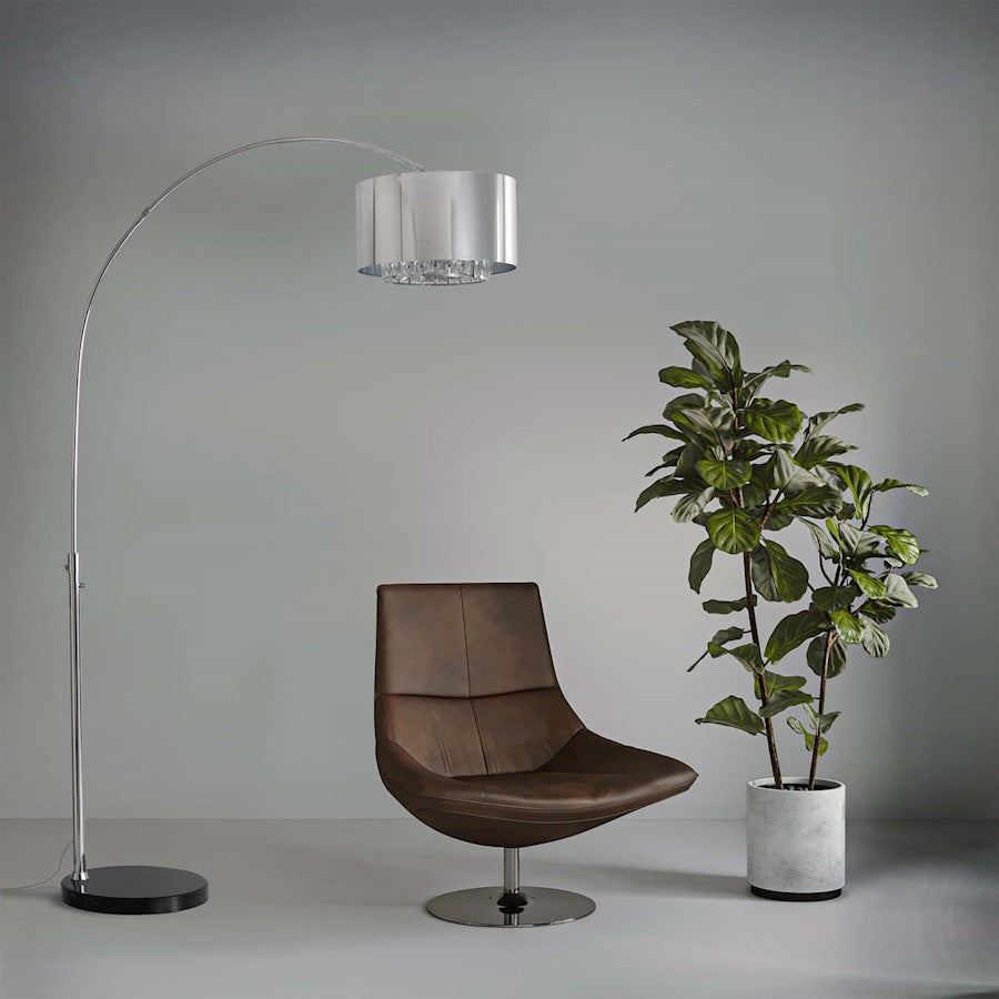 Nova California Marilyn 94in 1-Light Arc Floor Lamp | Glam Chrome and Crystal | Living Room & Lounge | 68 x 18 x 94 in | Model 21263CH