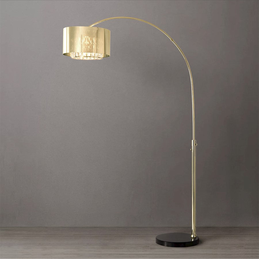 Nova California Marilyn 94in 1-Light Arc Floor Lamp | Glam Weathered Brass and Crystal Mylar Shade | Living Room | 68 x 18 x 94 in | Model 21263WB