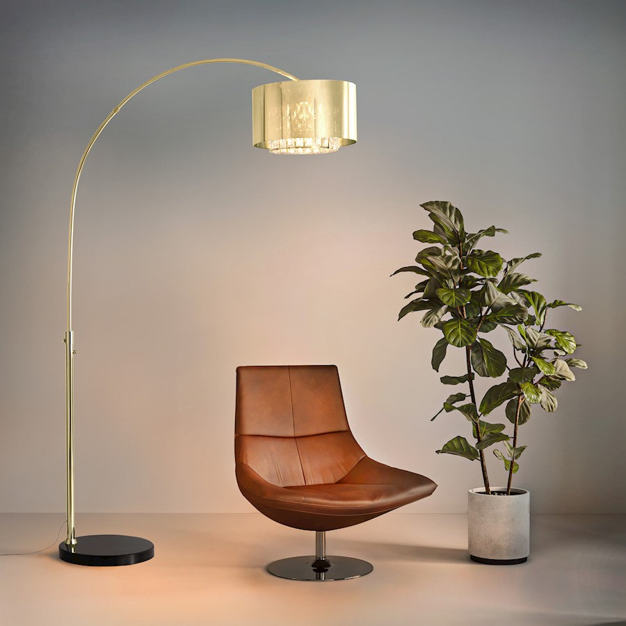 Nova California Marilyn 94in 1-Light Arc Floor Lamp | Glam Weathered Brass and Crystal Mylar Shade | Living Room | 68 x 18 x 94 in | Model 21263WB