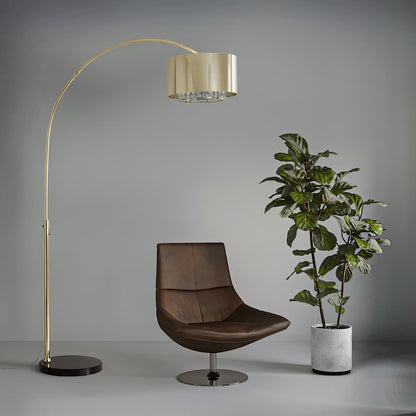 Nova California Marilyn 94in 1-Light Arc Floor Lamp | Glam Weathered Brass and Crystal Mylar Shade | Living Room | 68 x 18 x 94 in | Model 21263WB