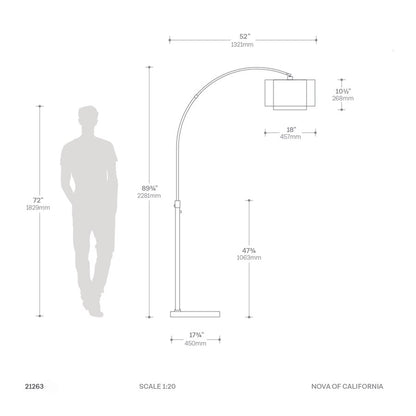 Nova California Marilyn 94in 1-Light Arc Floor Lamp | Glam Weathered Brass and Crystal Mylar Shade | Living Room | 68 x 18 x 94 in | Model 21263WB