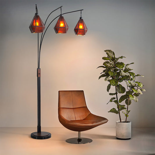 Nova California Mica 86in 3-Light Arc Floor Lamp | Transitional Bronze and Amber Mica Mineral | Living Room & Reading Nook | Model 217723