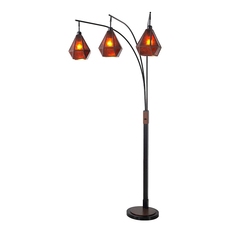 Nova California Mica 86in 3-Light Arc Floor Lamp | Transitional Bronze and Amber Mica Mineral | Living Room & Reading Nook | Model 217723