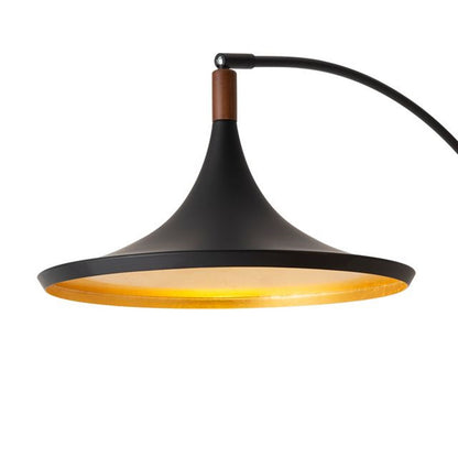 Nova California Lodi 3-Light Arc Floor Lamp | Mid-Century Matte Black and Walnut with Gold Leaf Steel Shades | Living Room & | Model 2310500MB