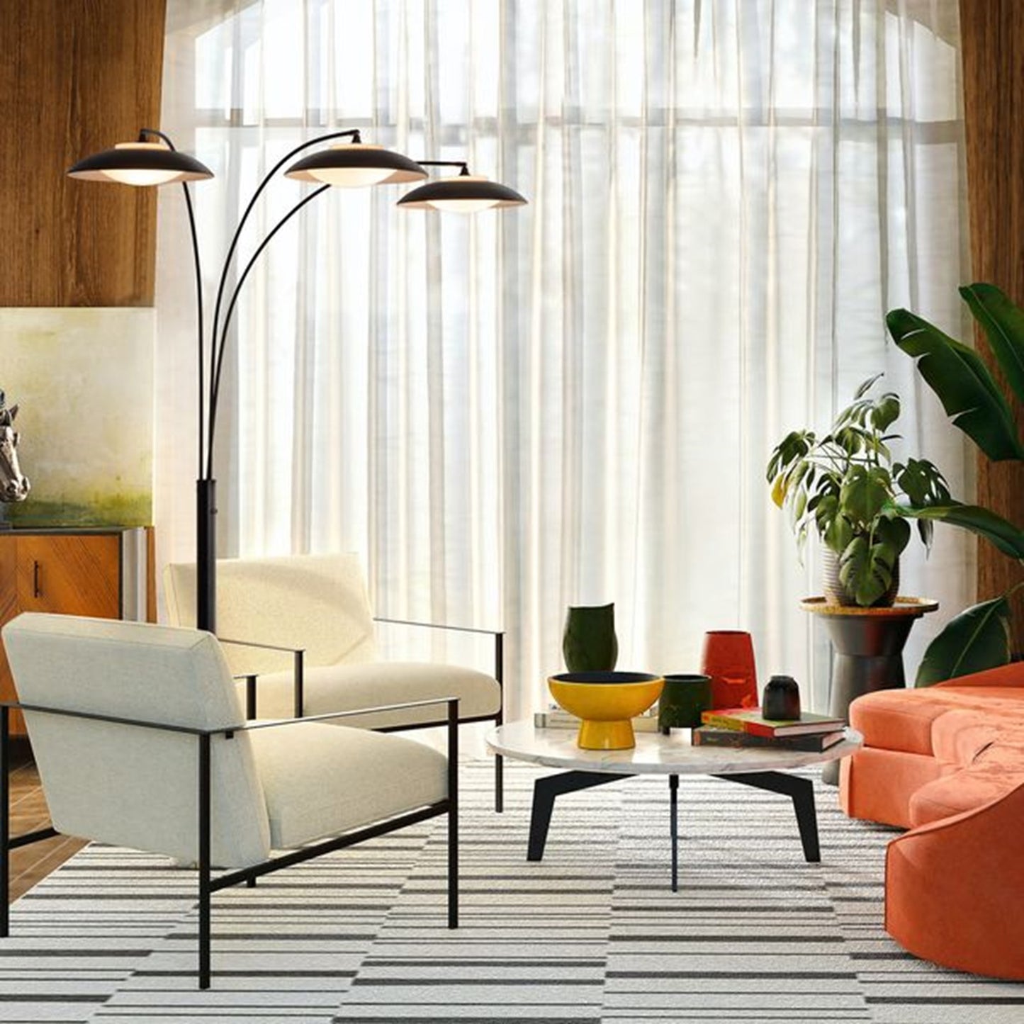Nova California Saucer 6-Light Arc Floor Lamp | Contemporary Matte Black Steel Shades | Living Room & Lounge | 68 x 18 x 92 in | Model 2310501MB